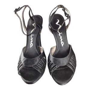 Nina Black Leather Heels with Ankle Straps size 6.5